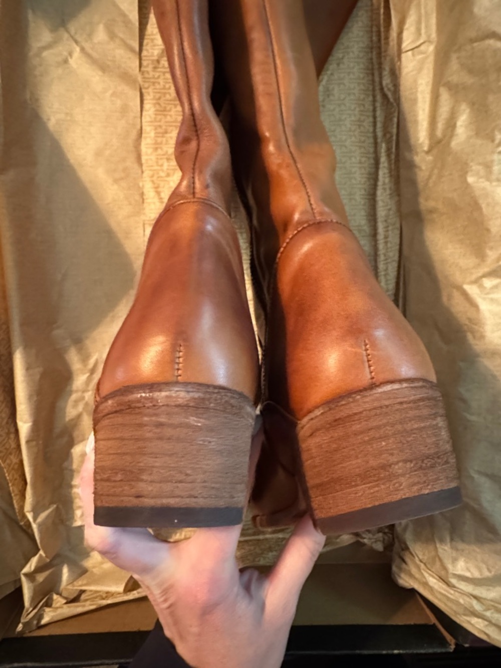 Frye Carson Piping Tall Brown Leather Boots - Picture 6 of 11